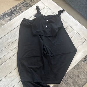 Black Lace Trim Pajama Set